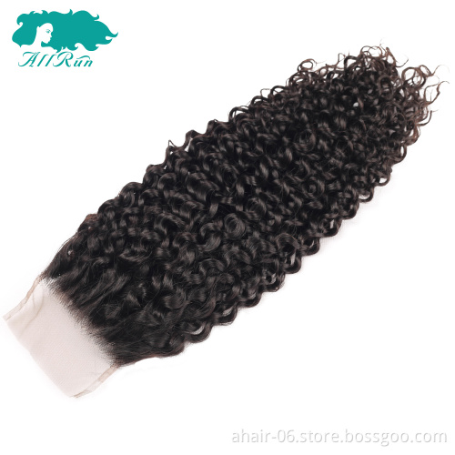 Cheap Luxury Practical 4x4 Natural Color Swiss Lace 100% Brazilian Virgin Human Double Weft Hair Jerry Curl 8"-20" Lace Closure